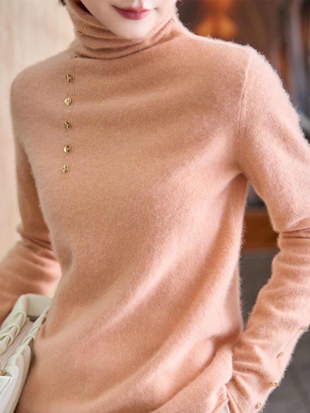 Hilary French Style Turtleneck Sweater-White