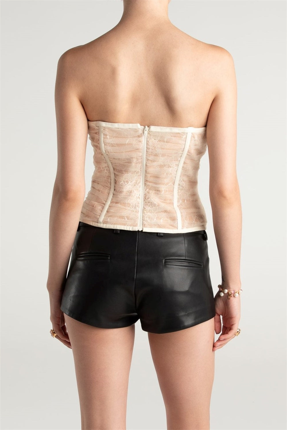 Rolyn Ruched Mesh Corset - White