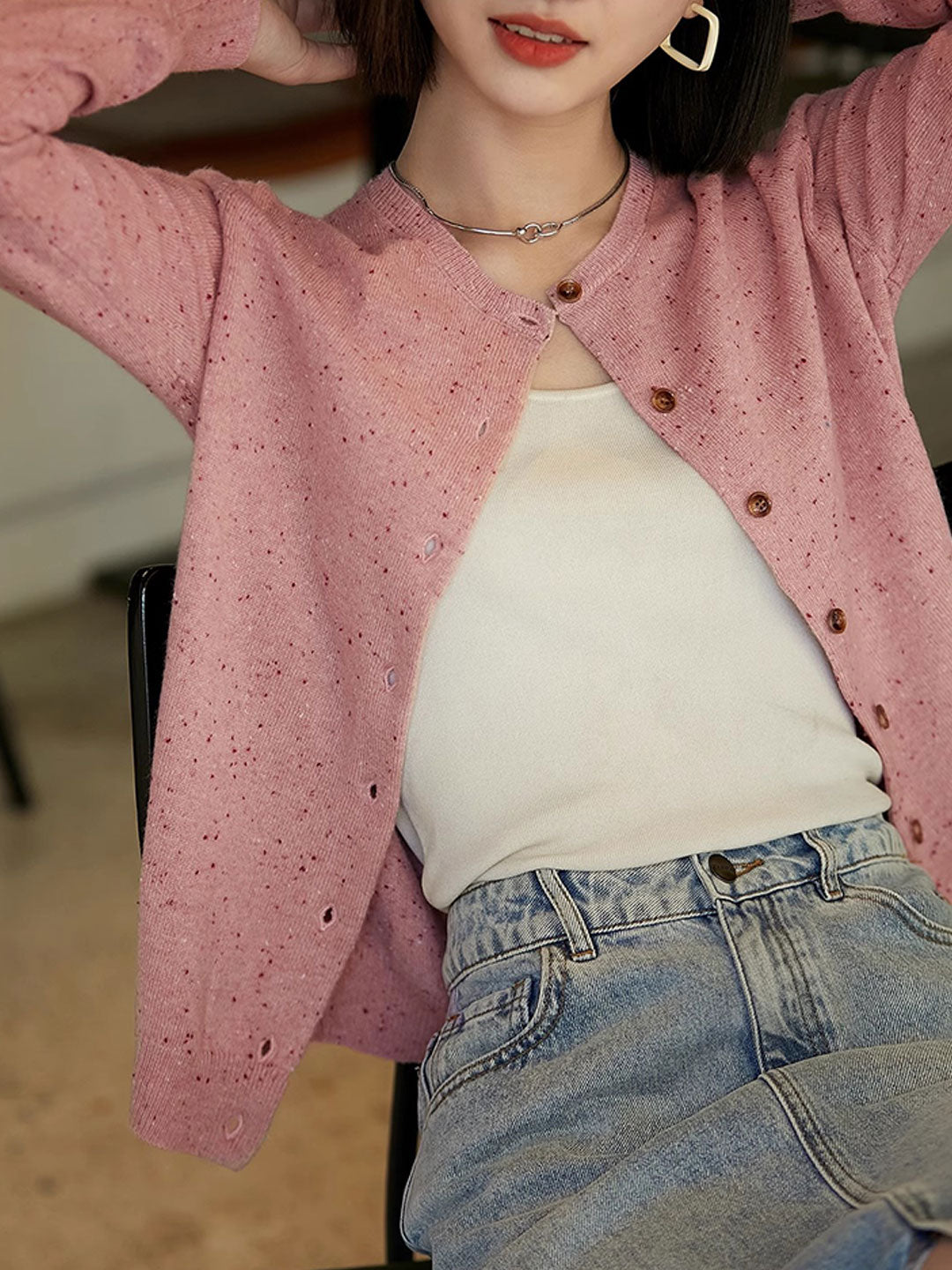 Natalie Classic Crew Neck Solid Color Knitted Cardigan