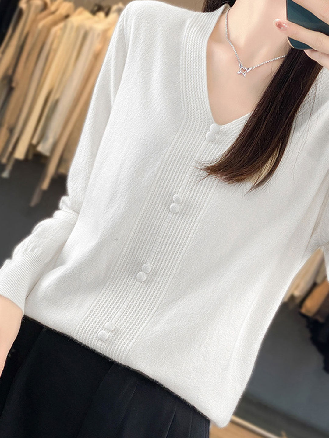 Abigail Casual V-neck Loose Knitted Sweater-Brown