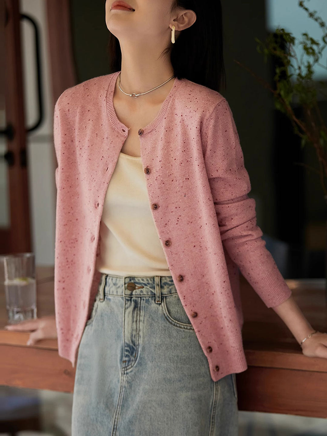 Natalie Classic Crew Neck Solid Color Knitted Cardigan