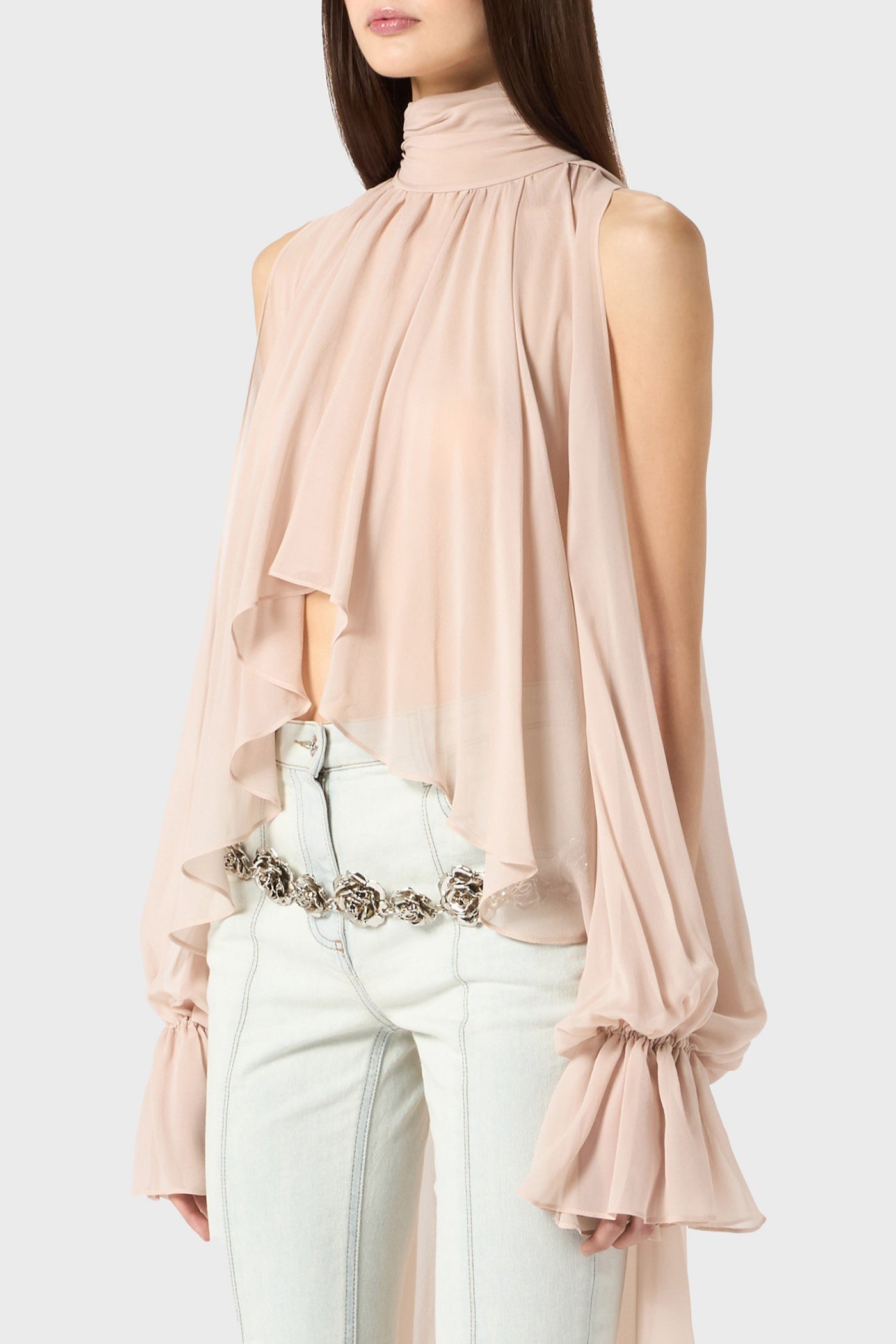 Mistee Asymmetric Slit-sleeve Blouse - Pink