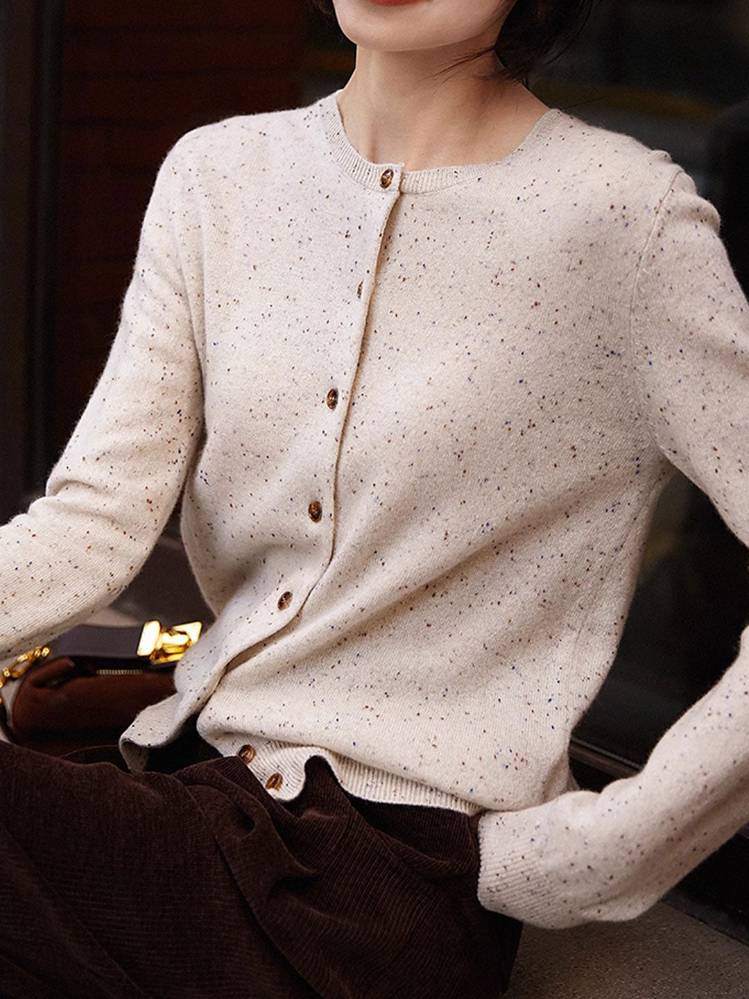 Natalie Classic Crew Neck Solid Color Knitted Cardigan