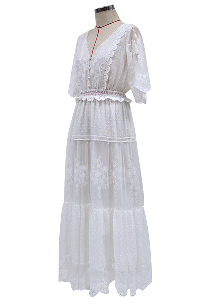 Fashion Sexy Solid Patchwork V Neck Princess Dresses