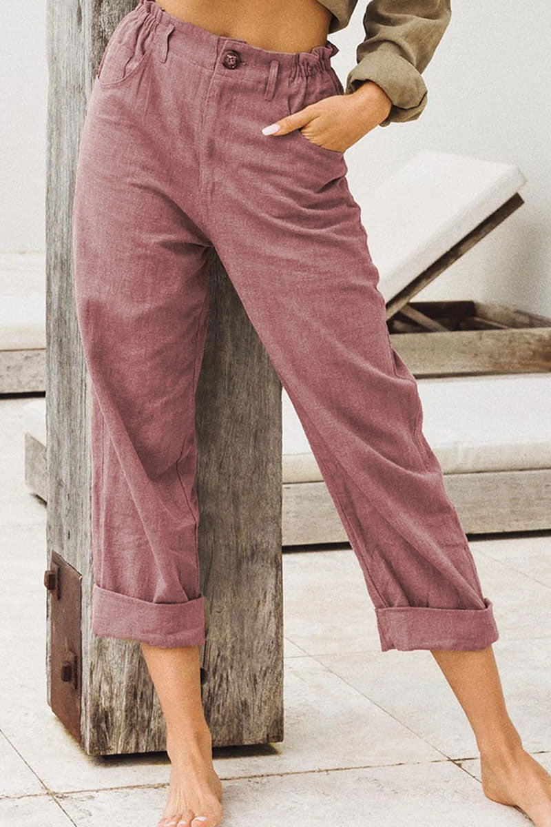 Casual Solid Patchwork Loose High Waist Straight Bottoms(4 Colors)