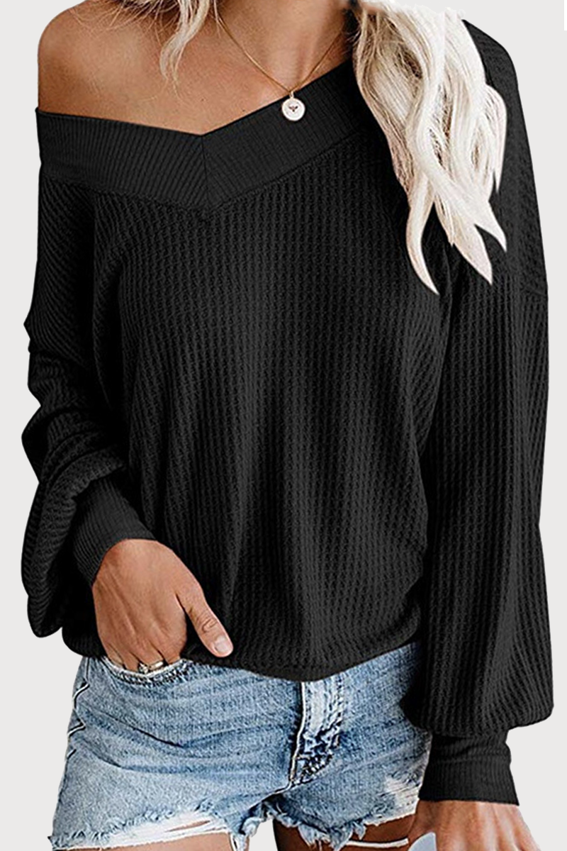 Casual Solid Hollowed Out Split Joint V Neck Tops