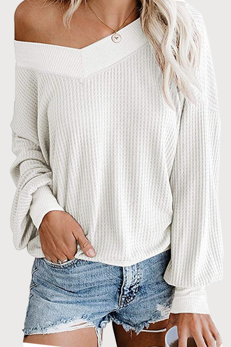 Casual Solid Hollowed Out Split Joint V Neck Tops