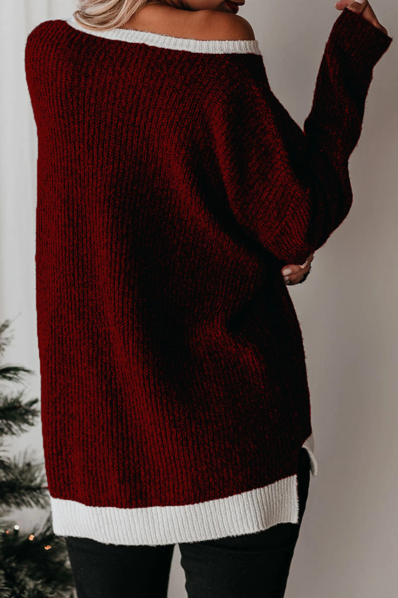 Casual Color Lump Split Joint O Neck Tops