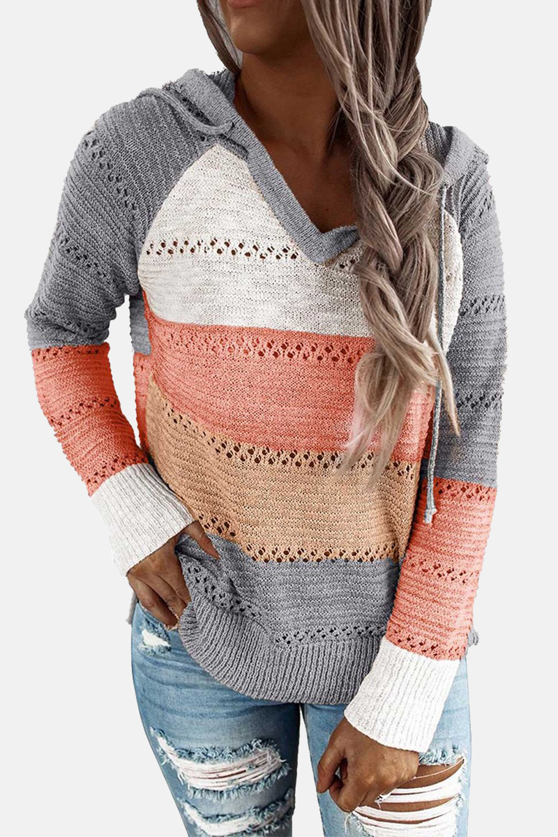 Street Color Lump Hollowed Out Hooded Collar Tops(10 Colors)