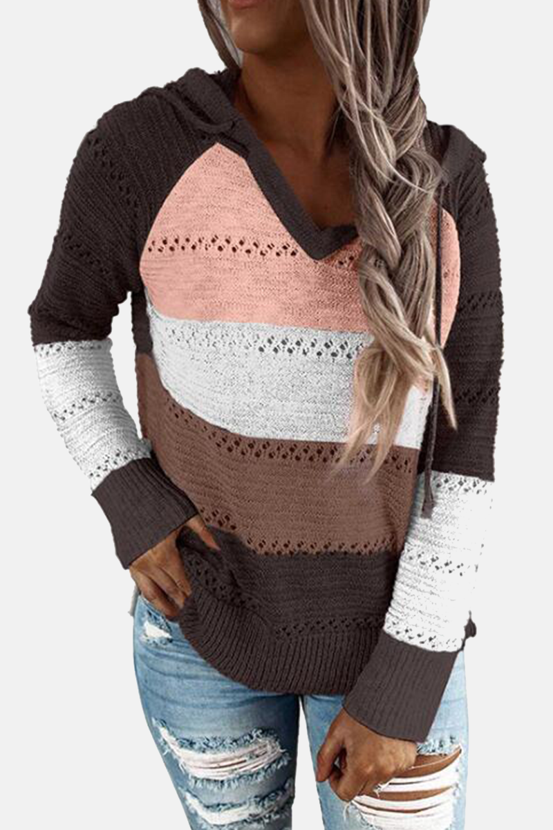 Street Color Lump Hollowed Out Hooded Collar Tops(10 Colors)