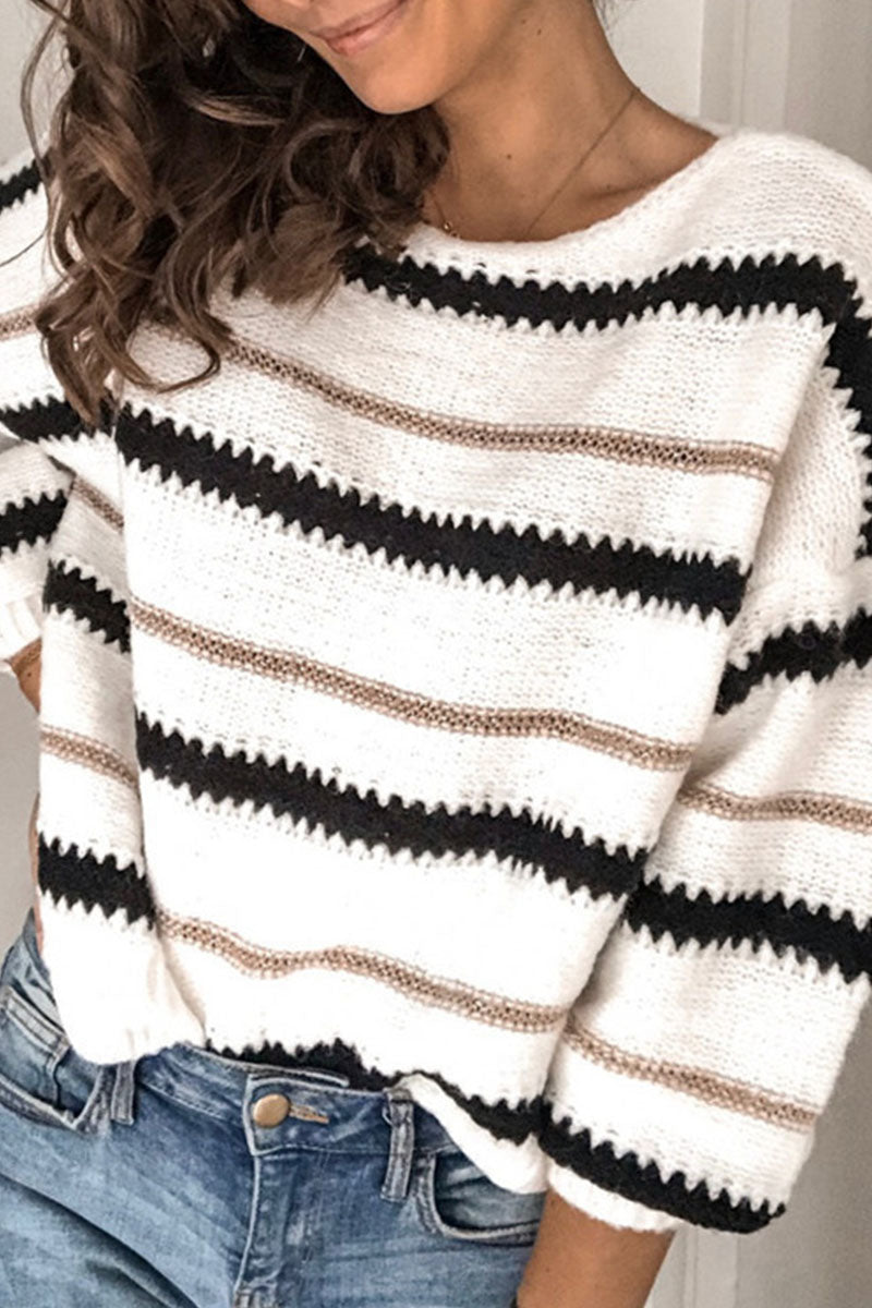 Casual Striped Patchwork O Neck Sweaters(4 Colors)