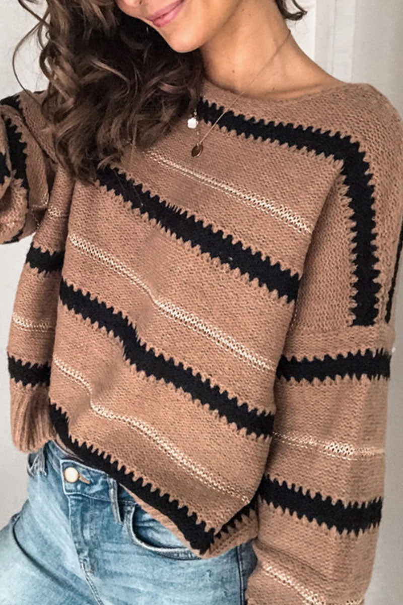 Casual Striped Patchwork O Neck Sweaters(4 Colors)