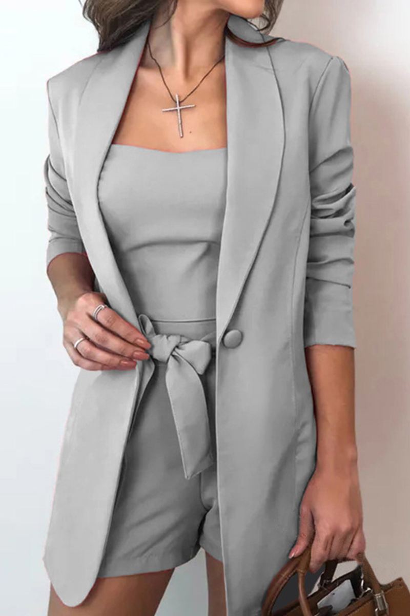 Casual Solid With Bow Turn-back Collar Three Pieces(7 Colors)
