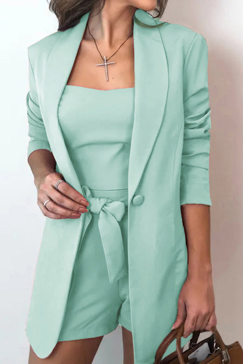 Casual Solid With Bow Turn-back Collar Three Pieces(7 Colors)