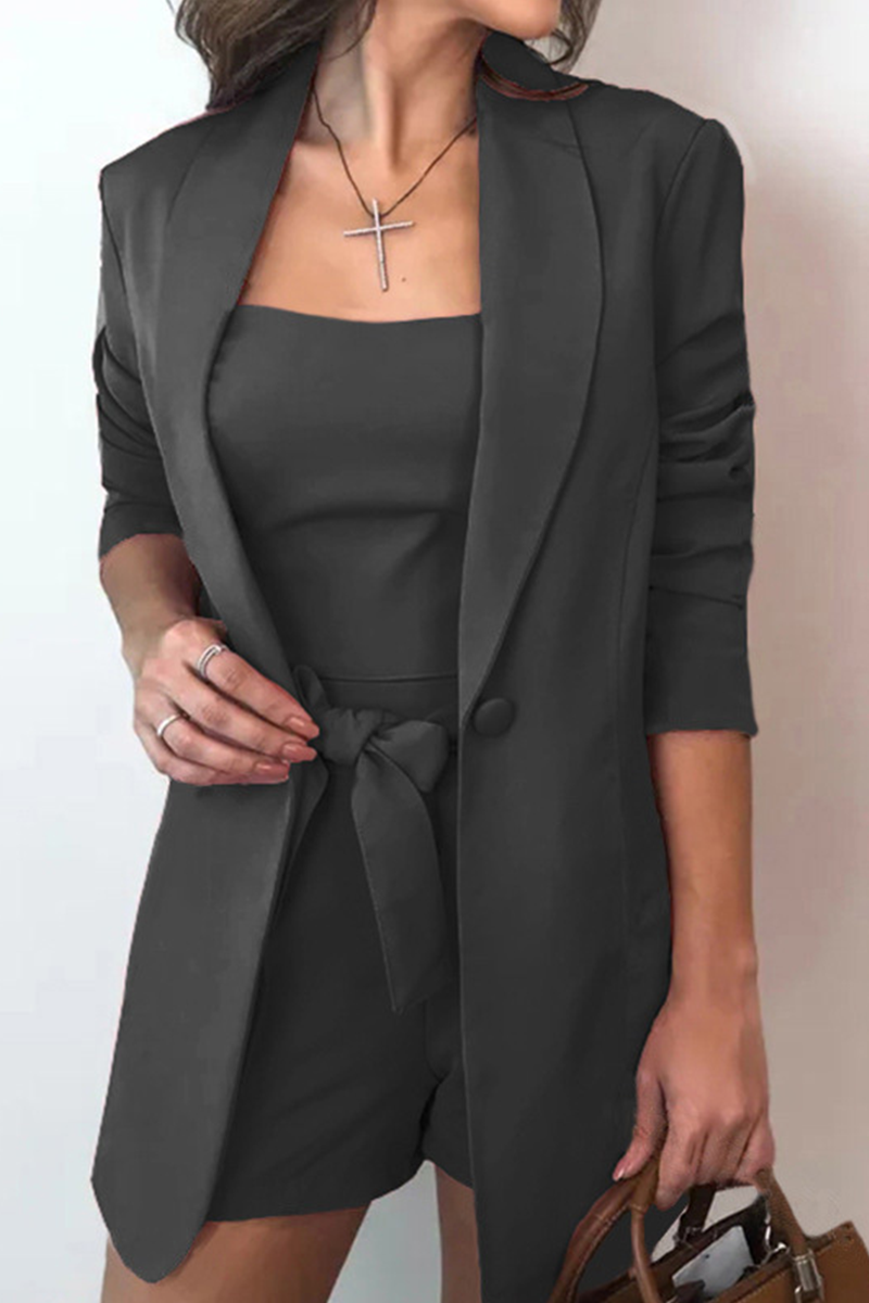 Casual Solid With Bow Turn-back Collar Three Pieces(7 Colors)