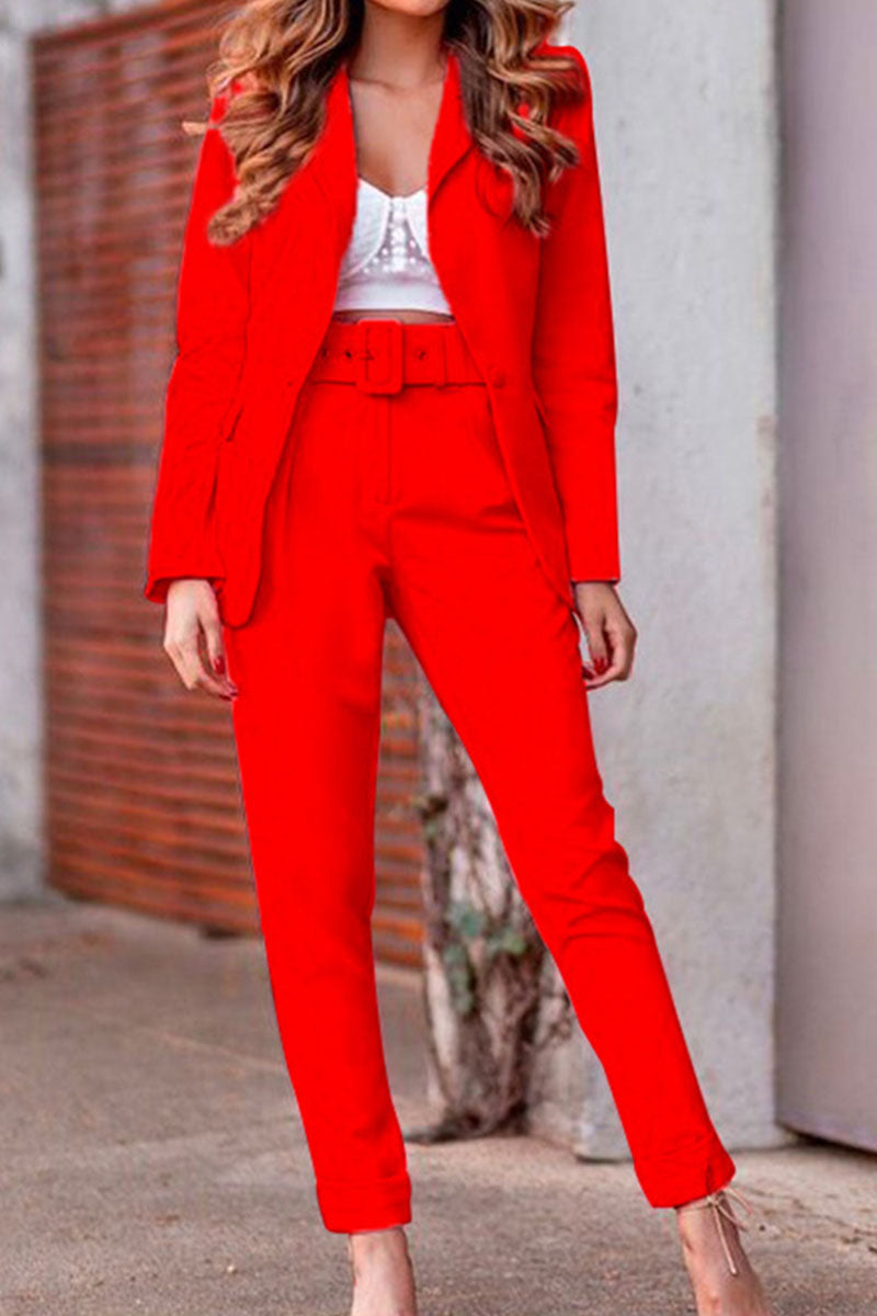 Fashion Casual Solid Patchwork Turndown Collar Long Sleeve Two Pieces