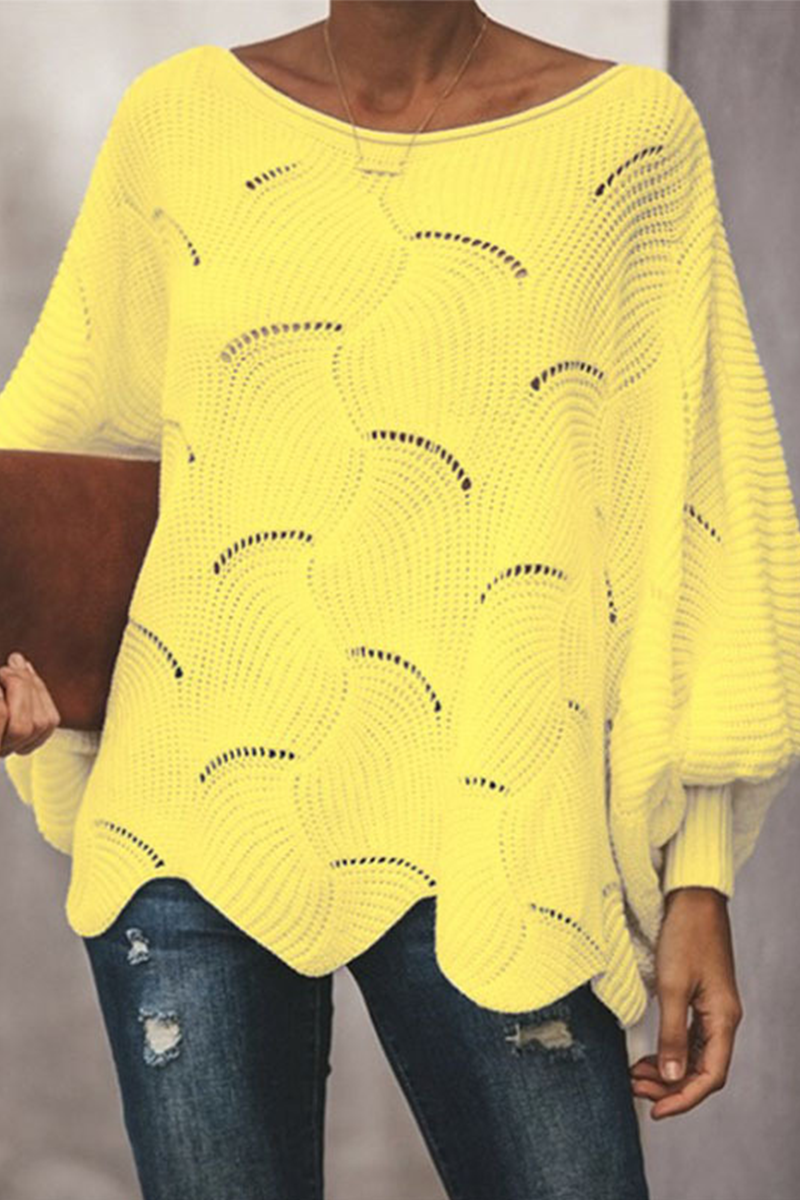 Fashion Elegant Solid Hollowed Out Patchwork O Neck Sweaters(7 Colors)