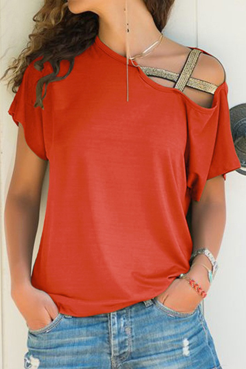 Casual Solid Split Joint Oblique Collar T-Shirts(7 Colors)
