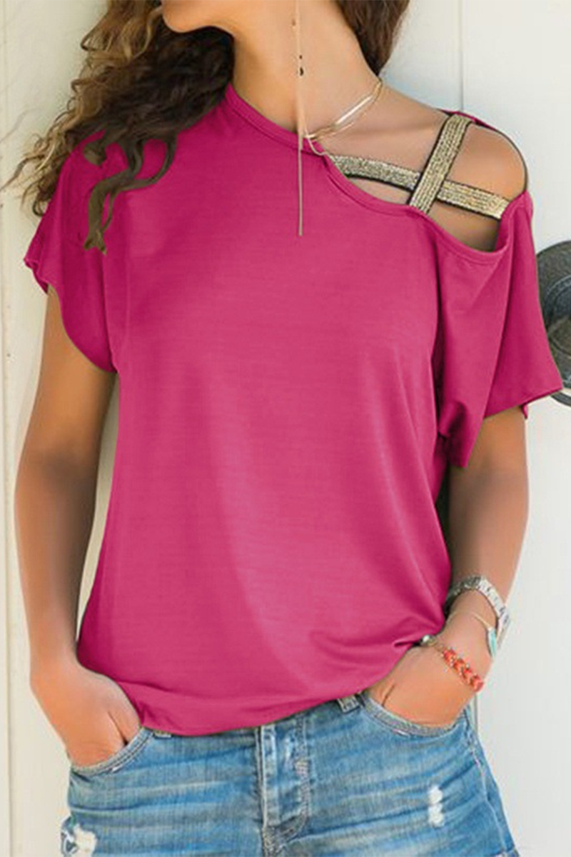 Casual Solid Split Joint Oblique Collar T-Shirts(7 Colors)