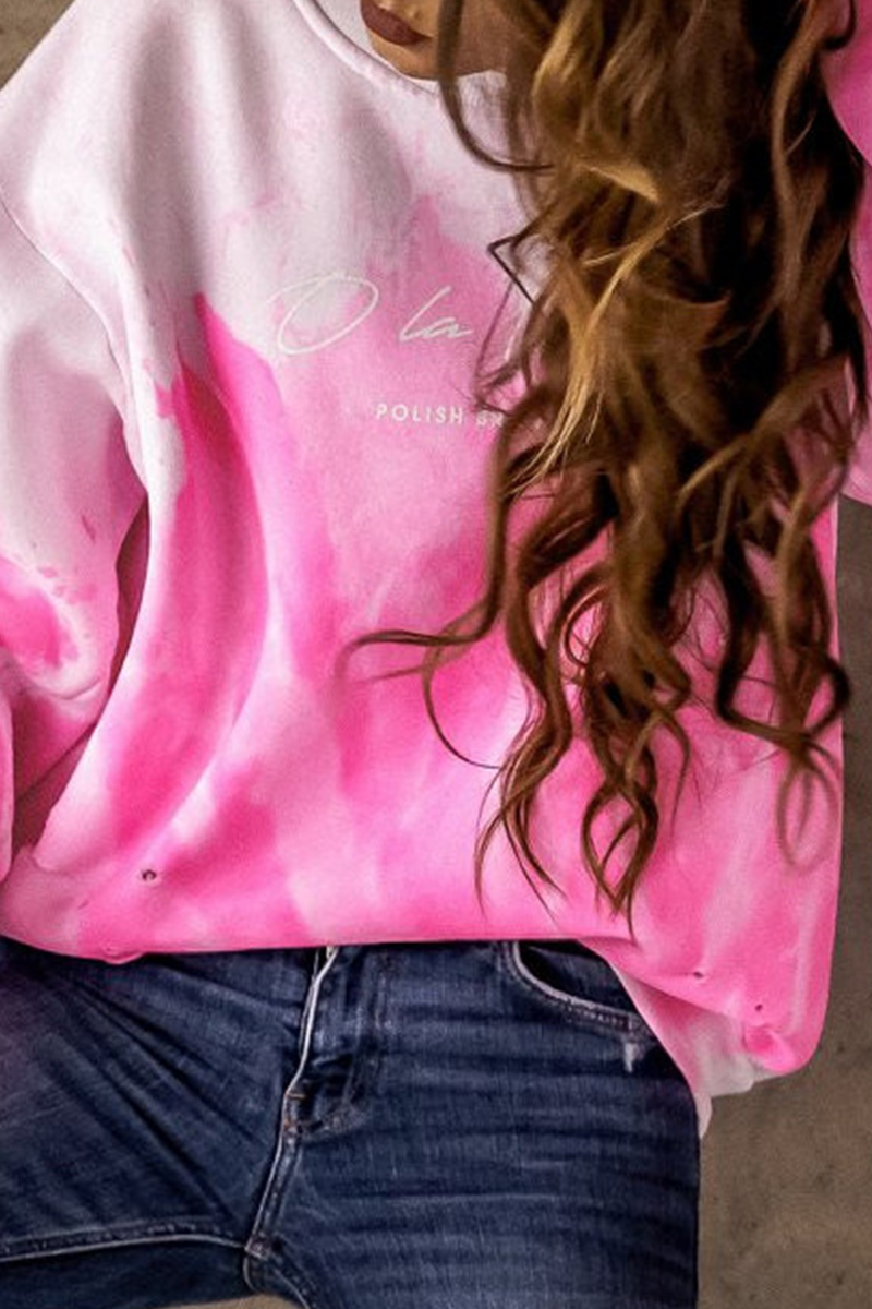Casual Street Letter Tie Dye Basic O Neck Sweats