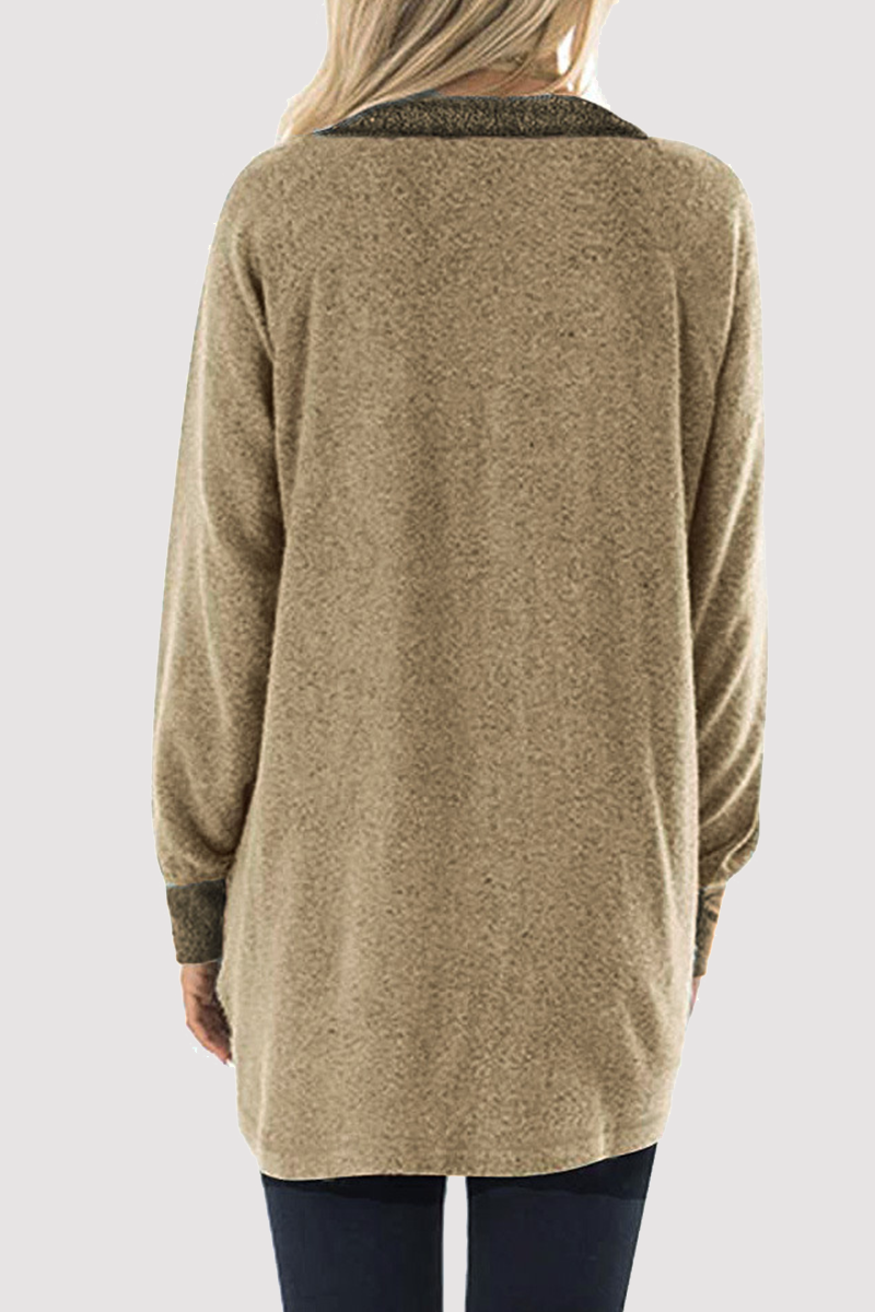 Casual Patchwork Pocket Zipper Turndown Collar Tops(4 Colors))