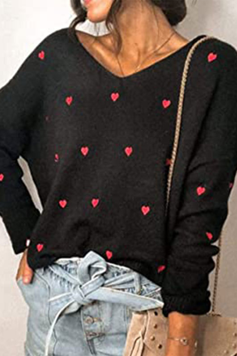 Casual Print Basic V Neck Tops Sweater(4 Colors)