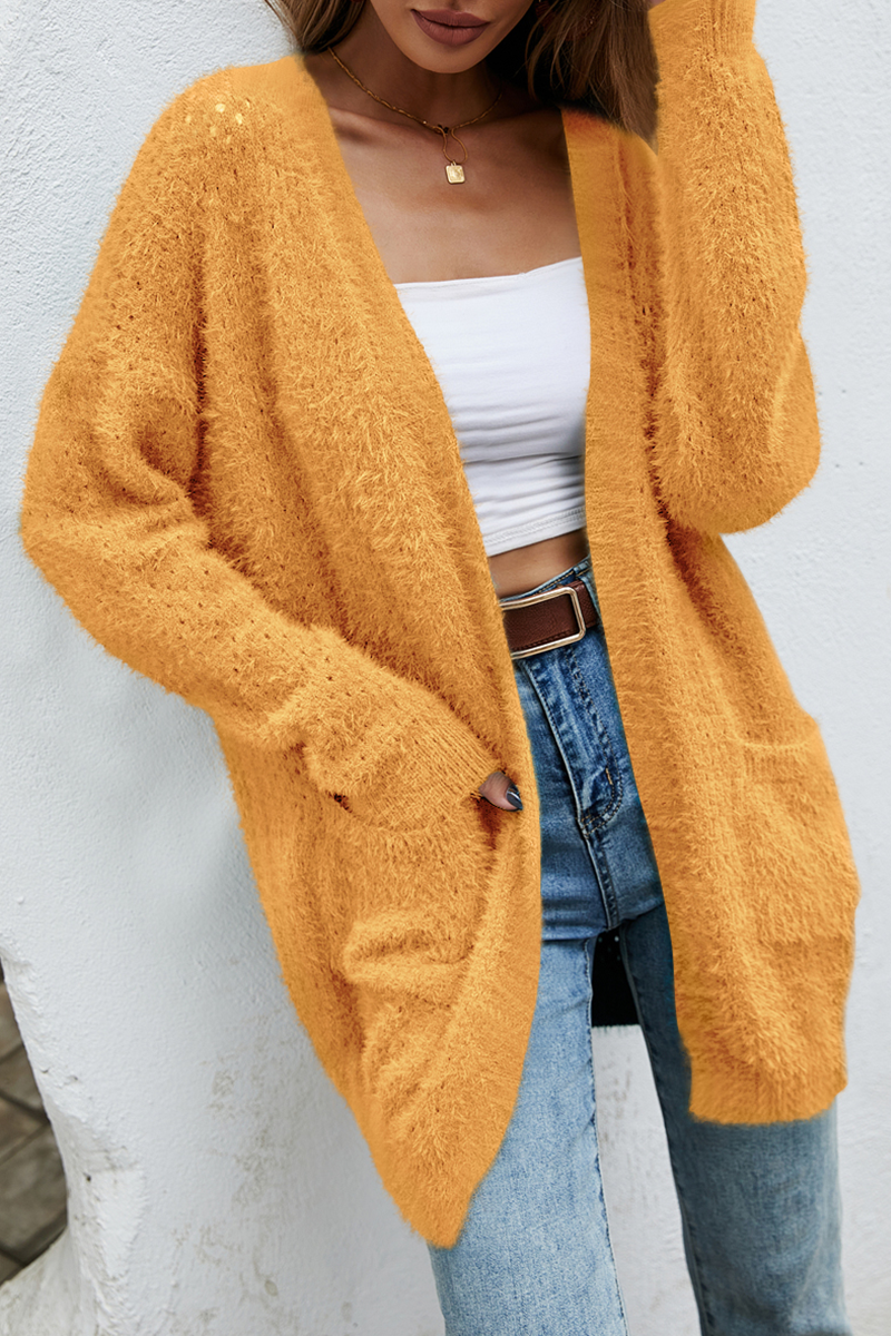 Casual Solid Patchwork Pocket Tops Sweater