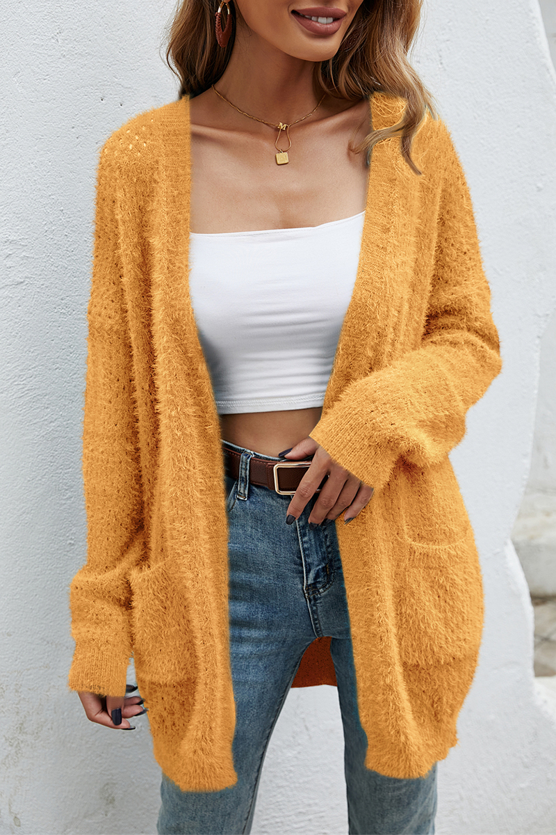 Casual Solid Patchwork Pocket Tops Sweater