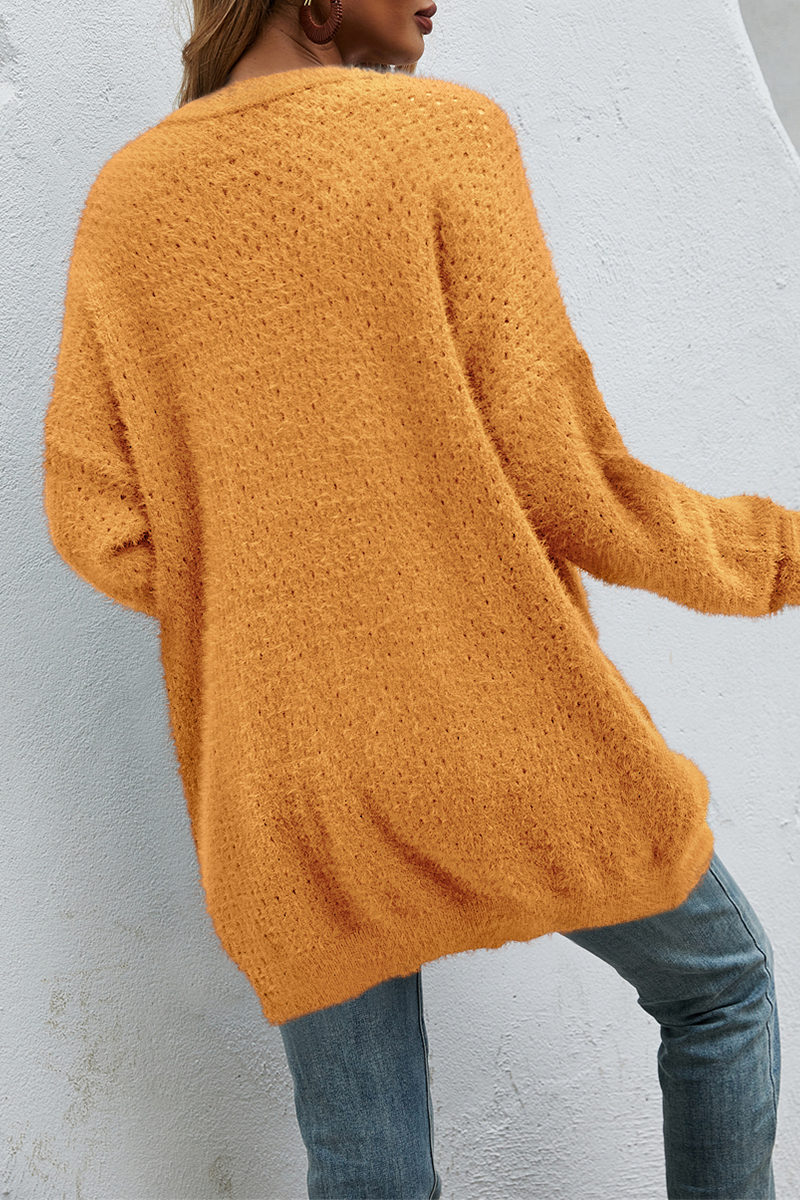Casual Solid Patchwork Pocket Tops Sweater