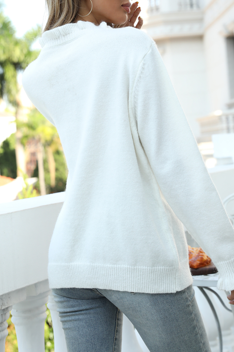 Casual Solid Patchwork Buckle V Neck Tops Sweater(8 Colors)