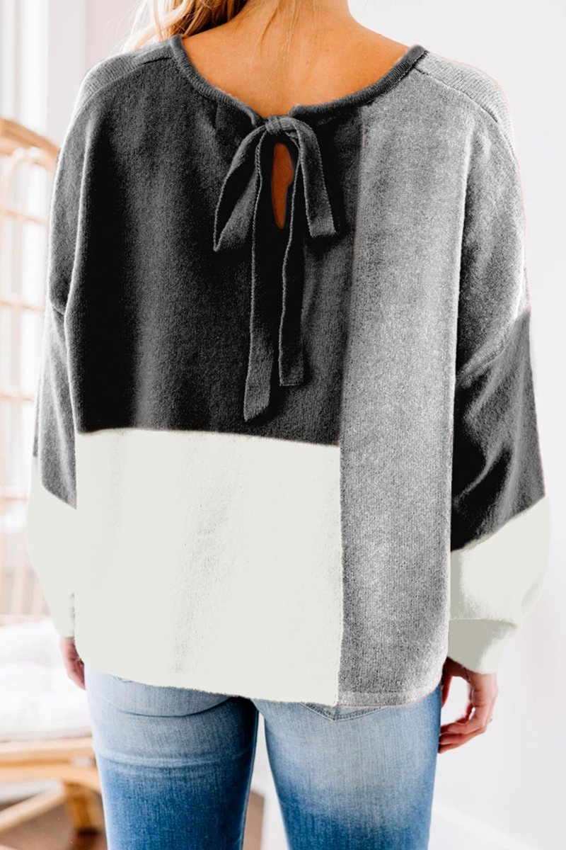Casual Patchwork Contrast O Neck Tops Sweater
