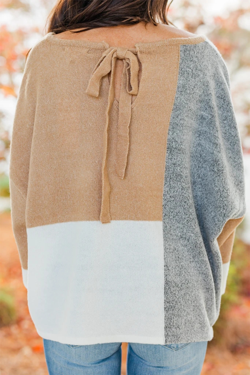 Casual Patchwork Contrast O Neck Tops Sweater
