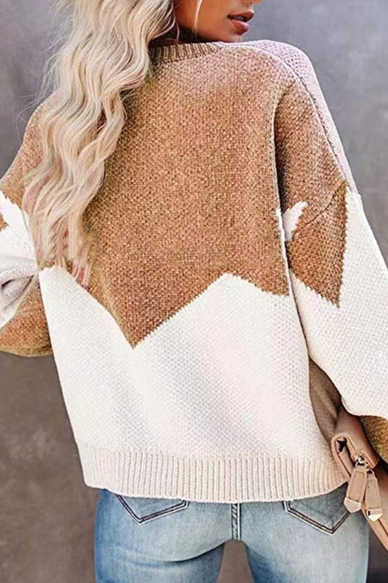 Casual Geometric Contrast O Neck Tops Sweater