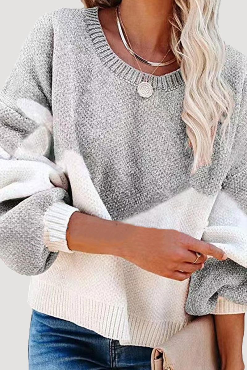 Casual Geometric Contrast O Neck Tops Sweater