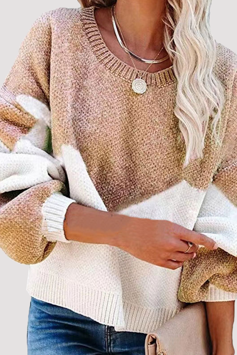 Casual Geometric Contrast O Neck Tops Sweater