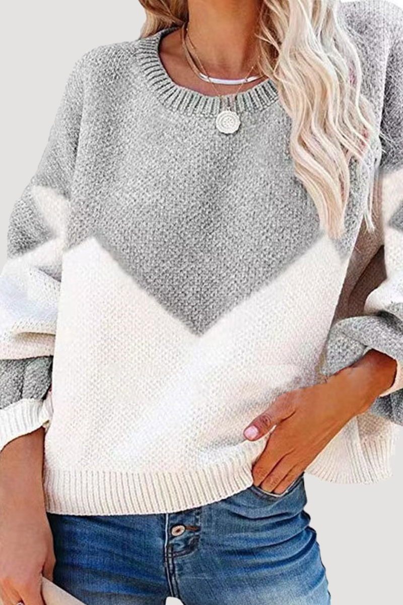 Casual Geometric Contrast O Neck Tops Sweater