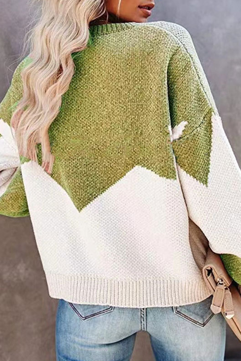 Casual Geometric Contrast O Neck Tops Sweater