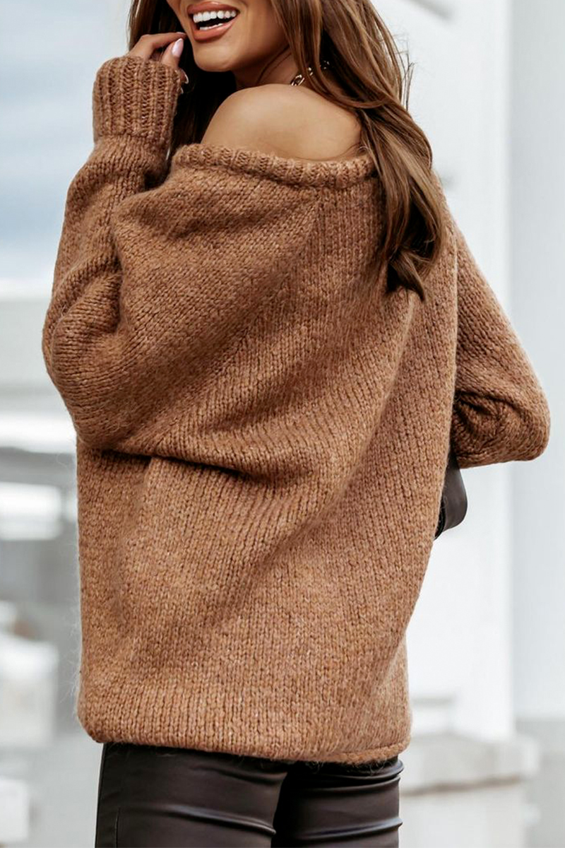 Casual Solid Split Joint O Neck Tops Sweater(3 Colors)