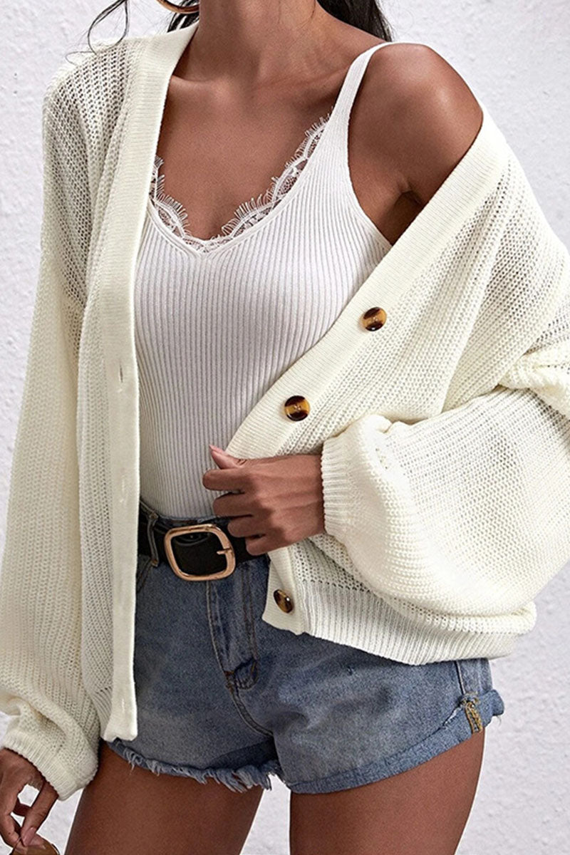 Fashion Casual Solid Split Joint V Neck Tops