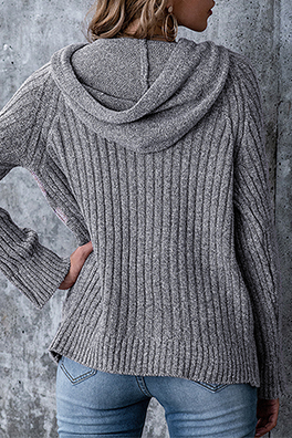 Casual Patchwork Draw String Contrast Hooded Collar Tops