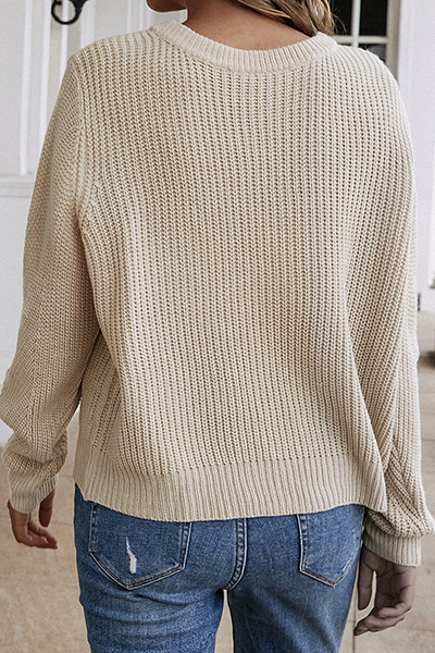 Casual Solid Buckle O Neck Tops Sweater(5 Colors)