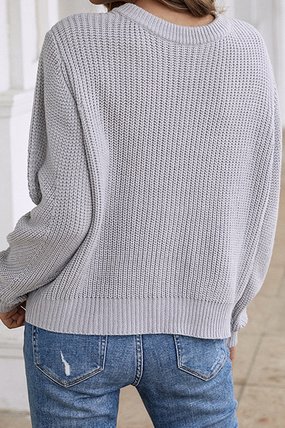 Casual Solid Buckle O Neck Tops Sweater(5 Colors)