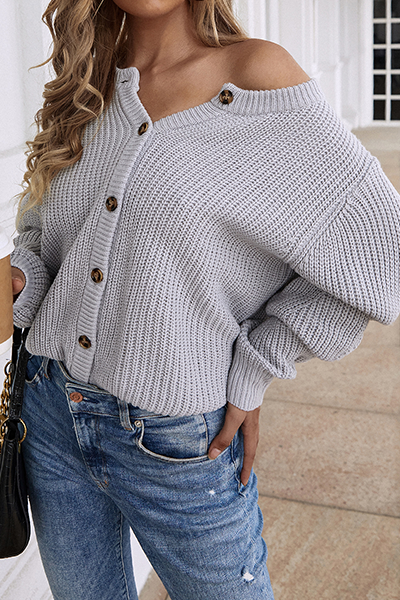 Casual Solid Buckle O Neck Tops Sweater(5 Colors)