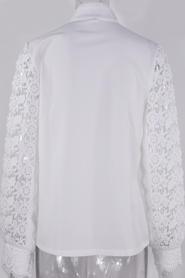 Elegant Solid Lace Hollowed Out Buckle Mandarin Collar Blouses(4 Colors)
