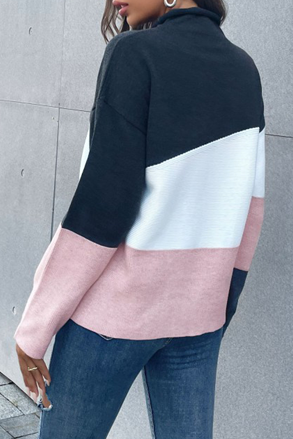 Casual Color Lump Split Joint Contrast Half A Turtleneck Tops