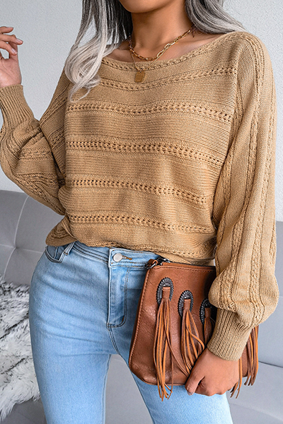 Casual Solid Pierced Split Joint Off the Shoulder Tops Sweater