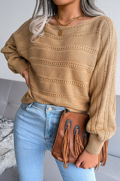 Casual Solid Pierced Split Joint Off the Shoulder Tops Sweater
