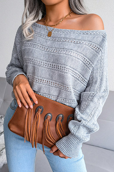 Casual Solid Pierced Split Joint Off the Shoulder Tops Sweater