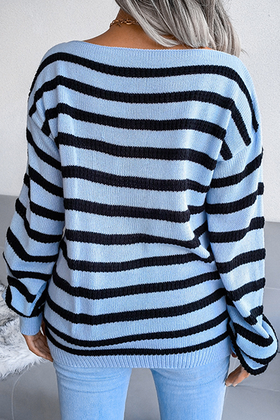 Casual Striped Patchwork Contrast Off the Shoulder Tops