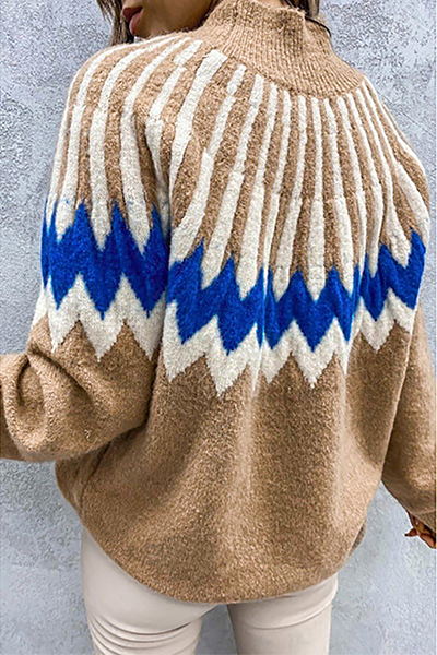Casual Geometric Split Joint Contrast Turtleneck Tops(4 Colors)